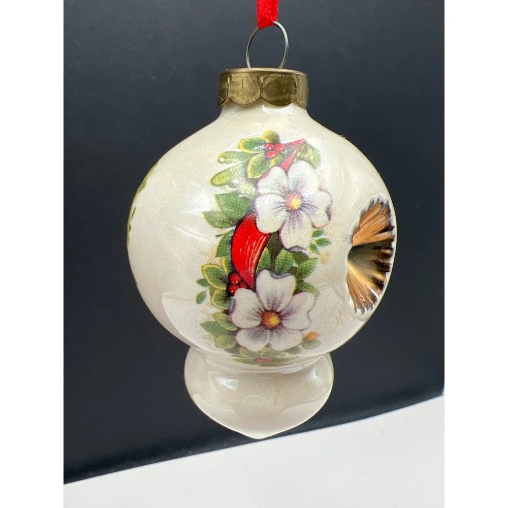 Vintage Ceramic Floral Christmas Ornament‎ Teardrop Reflector indent